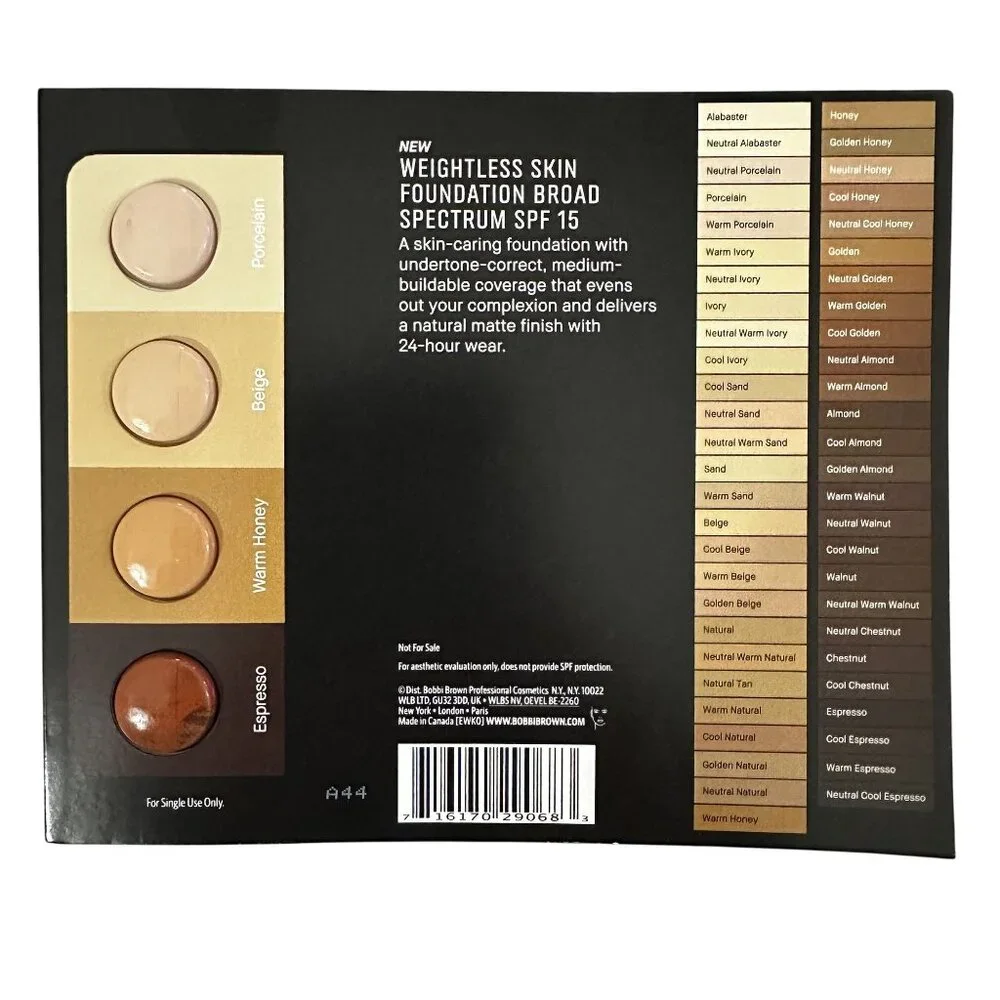 Bobbi Brown Weightless Skin Foundation Broad Spectrum SPF 15 Sample Card 4 Shade
